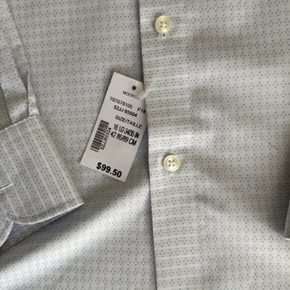 NWT men s James Tattersall White and Light Blue Business Dressy Button Down - Picture 5 of 6